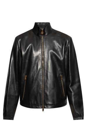 Leather jacket with stand-up collar