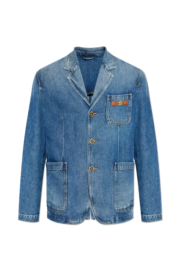 Denim blazer with logo appliqué od Versace