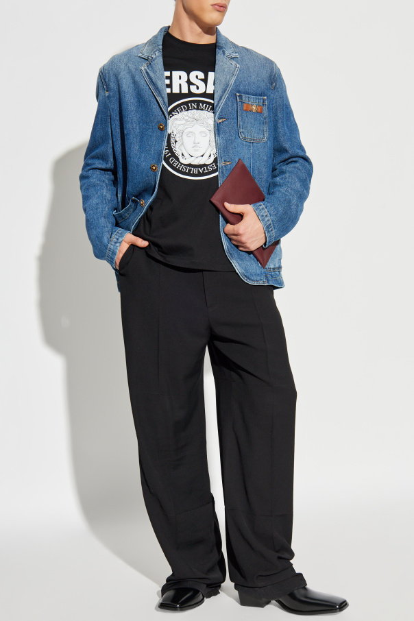 Versace Denim blazer with logo appliqué
