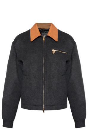 Jacket with leather collar