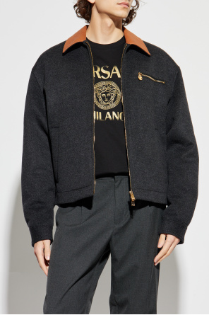 Versace Chaqueta con cuello de cuero