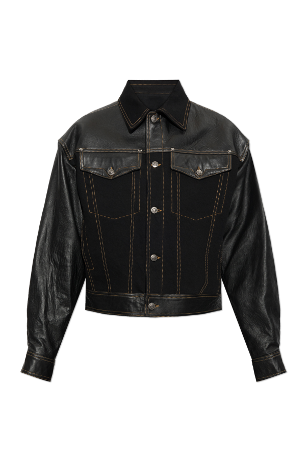 Denim jacket with leather inserts od Versace