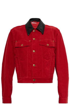 Corduroy jacket with leather collar