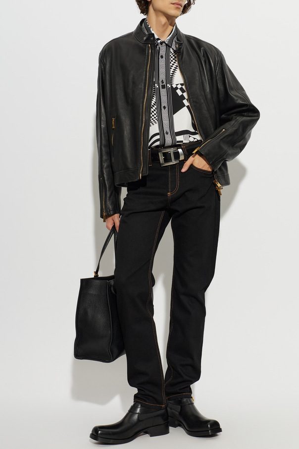 Versace Leather jacket with stand-up collar