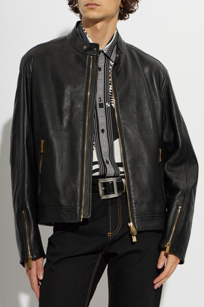 Versace Leather jacket with stand-up collar