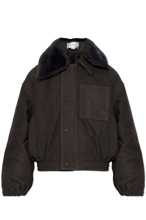 Suede jacket with fur collar