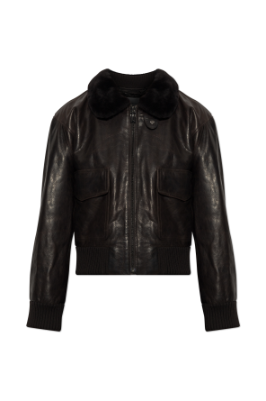 Leather jacket with a fur collar