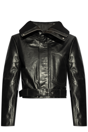 Leather jacket with wide collar