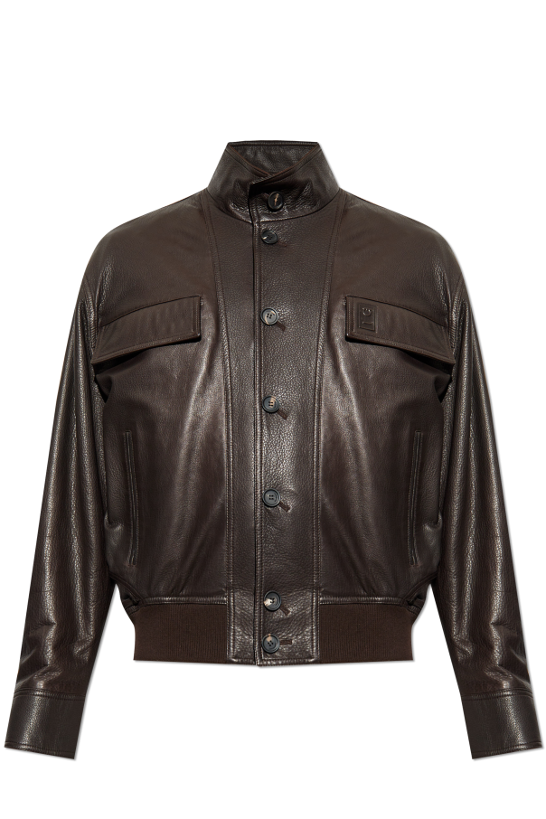 FERRAGAMO Leather jacket with stand-up collar