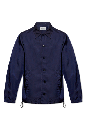 Glossy jacket od asymmetric layered-hem shirt