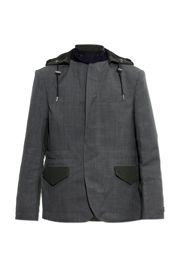 Wool jacket with detachable hood od sacai
