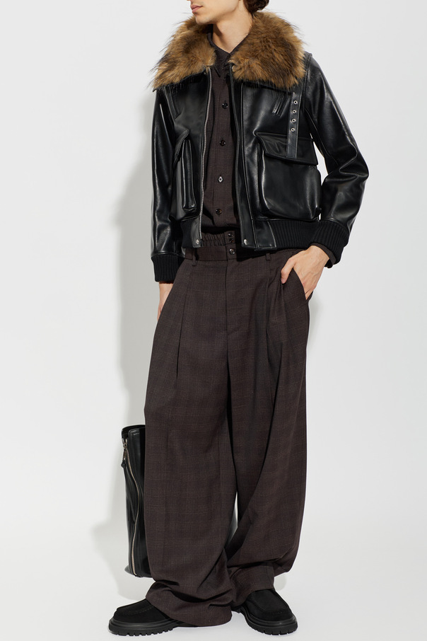 sacai Leather jacket with faux fur