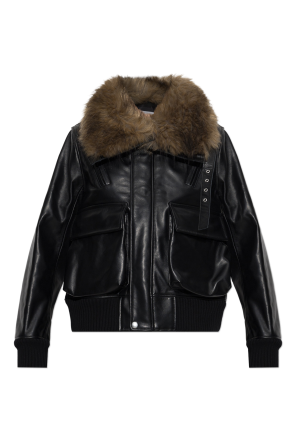 Leather jacket with faux fur