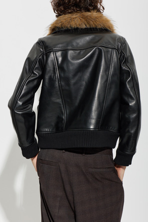 sacai Leather jacket with faux fur