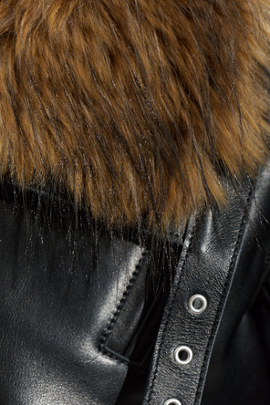 sacai Leather jacket with faux fur