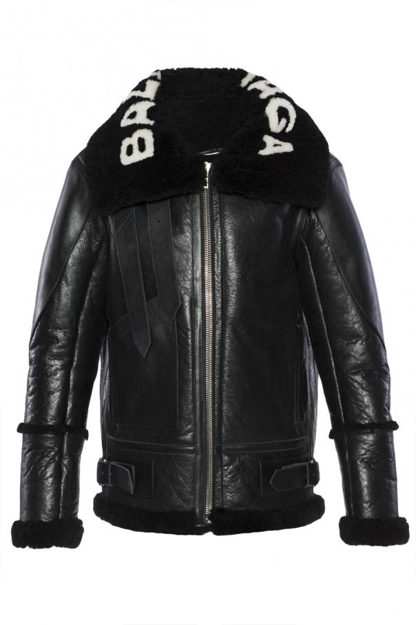 Black Fur collar leather jacket Balenciaga - Vitkac