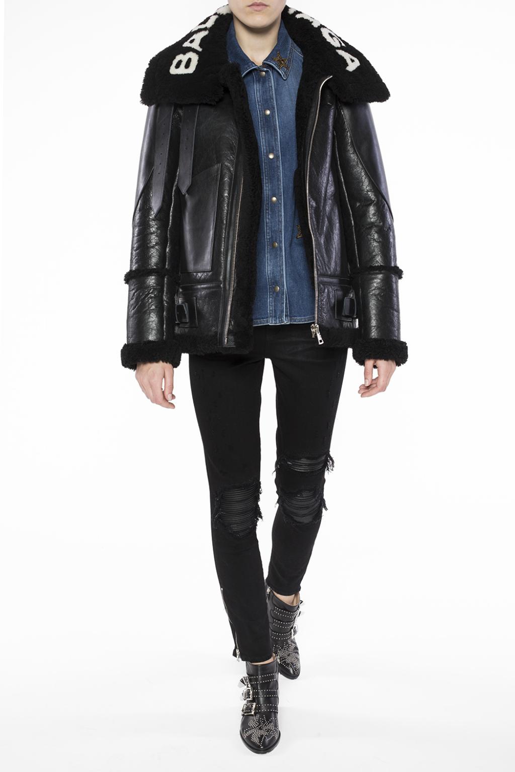 Fur collar leather jacket Balenciaga 