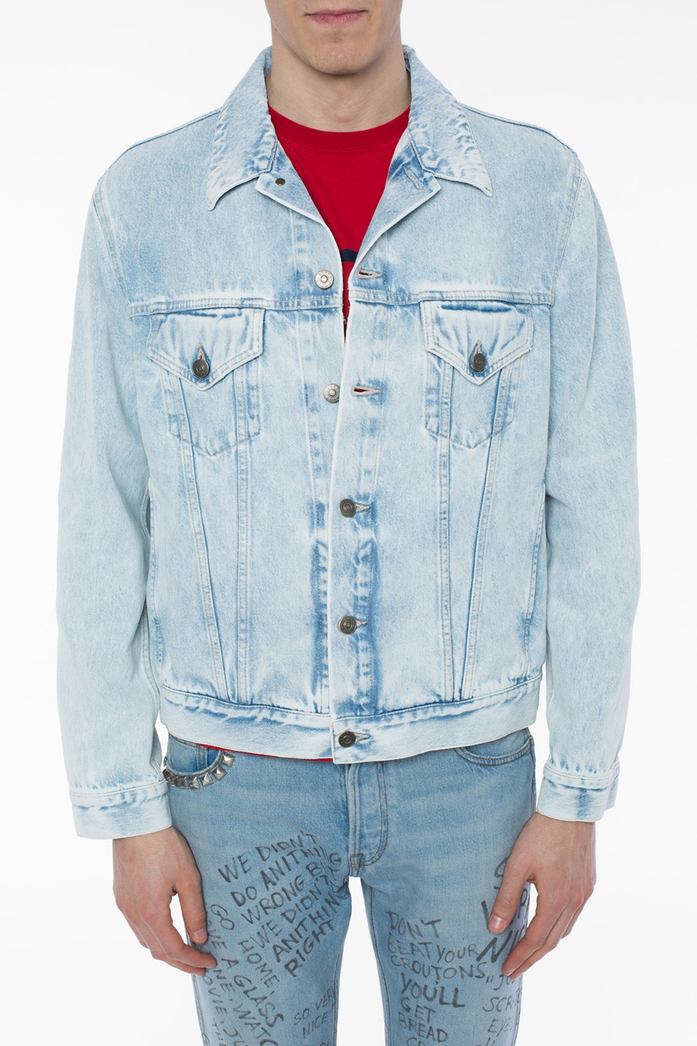Gucci Men's Denim Wash Chevron Track Jacket, Brand Size 44 (US Size 34)