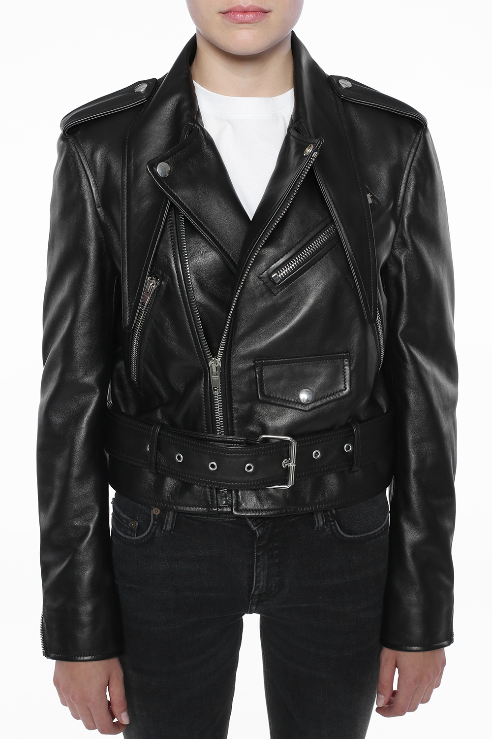 Balenciaga Oversized Logo Appliqué Leather Biker Jacket in Black for Men   Lyst