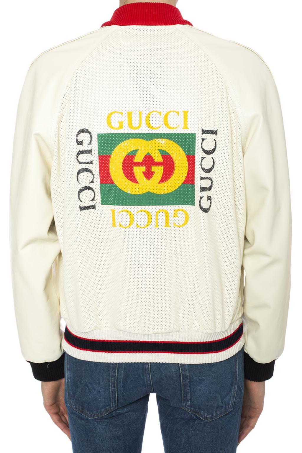 Gucci - Printed Perforated-Leather Bomber Jacket - Men - White Gucci