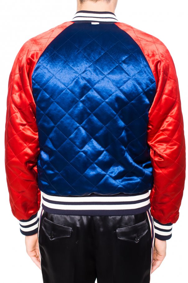 Gucci Blue and Red Satin Striped Trim Reversible Bomber Jacket XXL Gucci