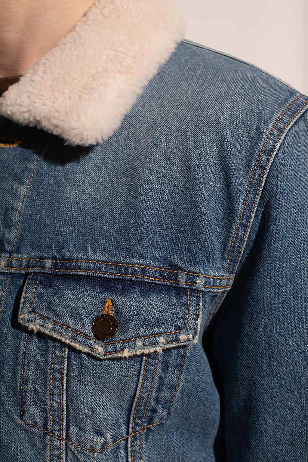 Saint Laurent - shearling-trim Collar Denim Jacket - Women - Calf Leather - M - Blue