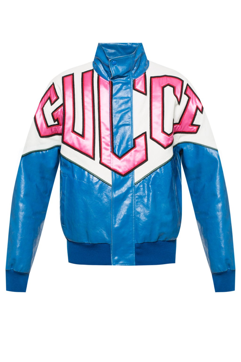 Daddy Sætte inden længe Blue Leather jacket with logo Gucci - Vitkac GB