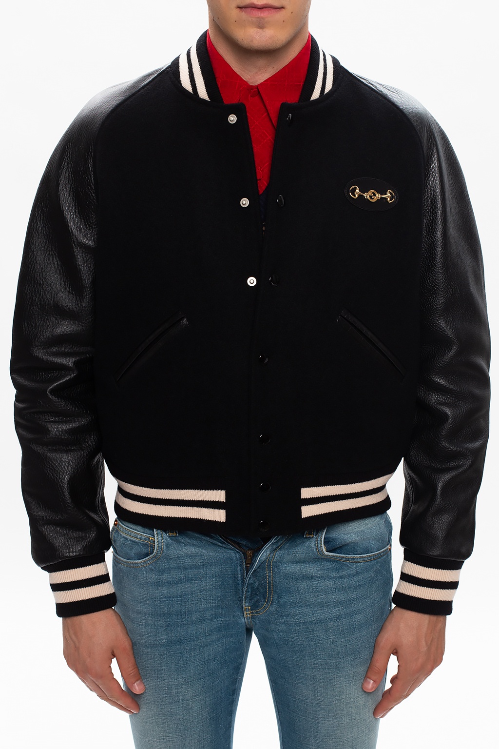 Black Bomber jacket w/ leather sleeves Gucci - Vitkac GB