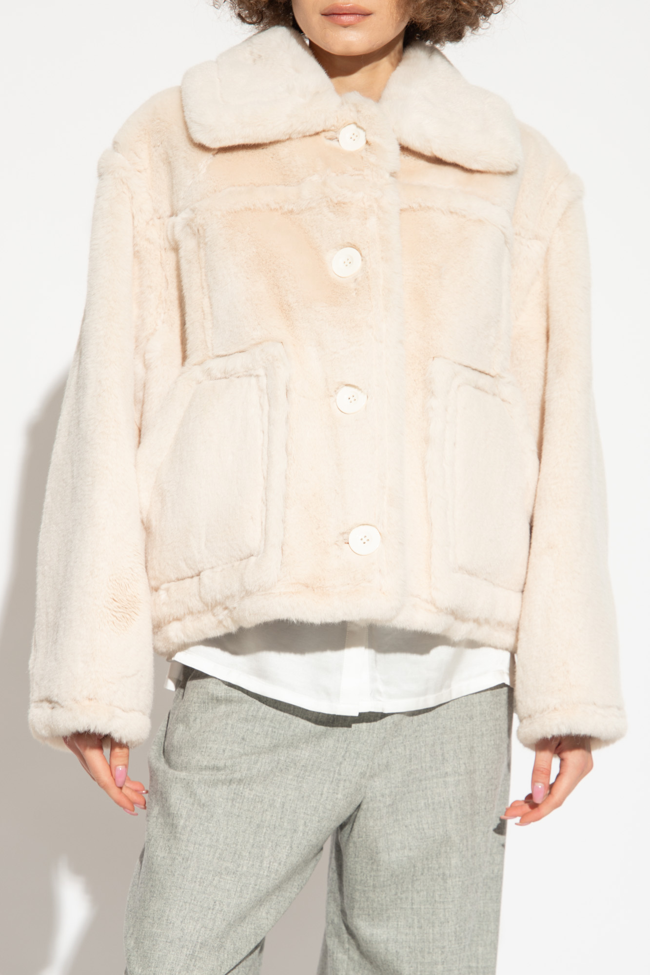 Cream Cropped faux-fur coat Stella McCartney - Vitkac Canada