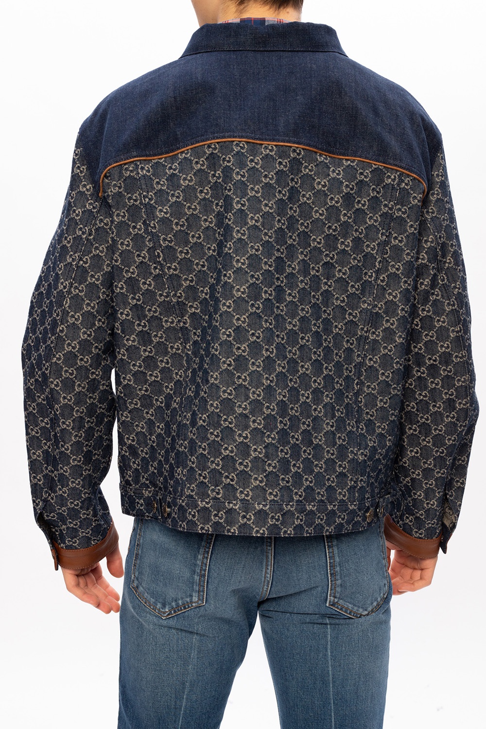 Gucci Men's Slim-Fit Logo-Jacquard Denim Jacket