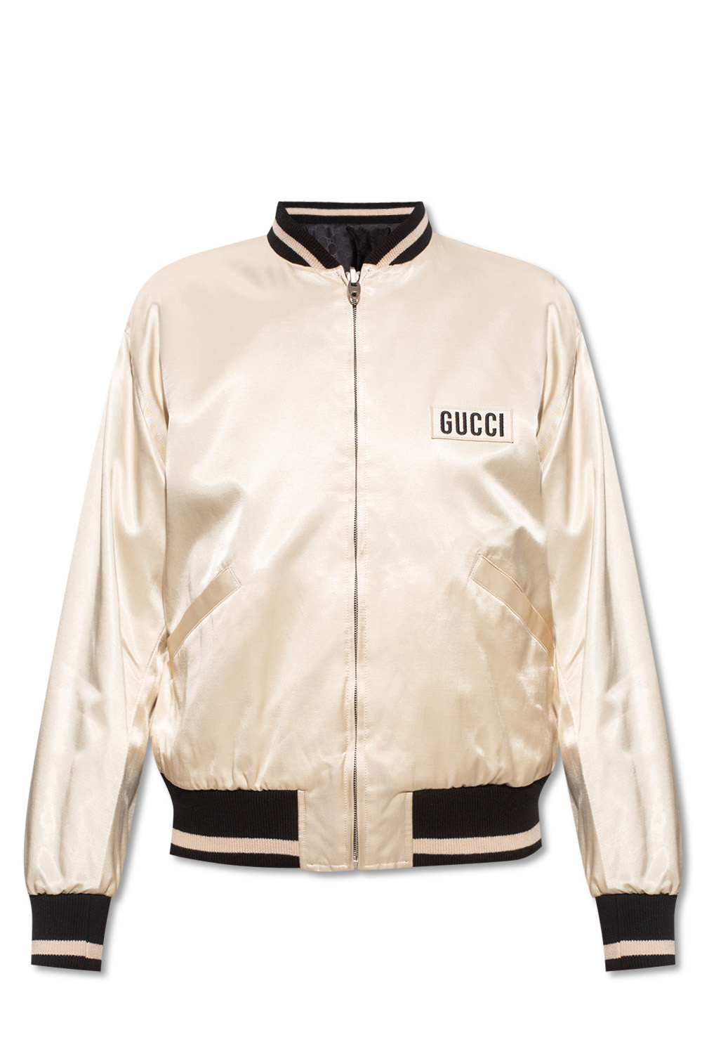 GUCCI Outerwear Men, Beige leather bomber jacket Beige