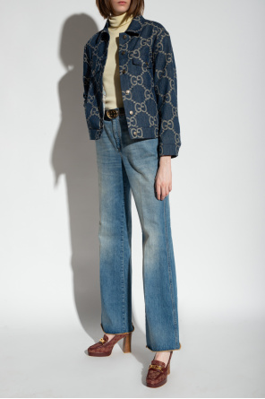 Denim jacket with jumbo gg pattern od Gucci