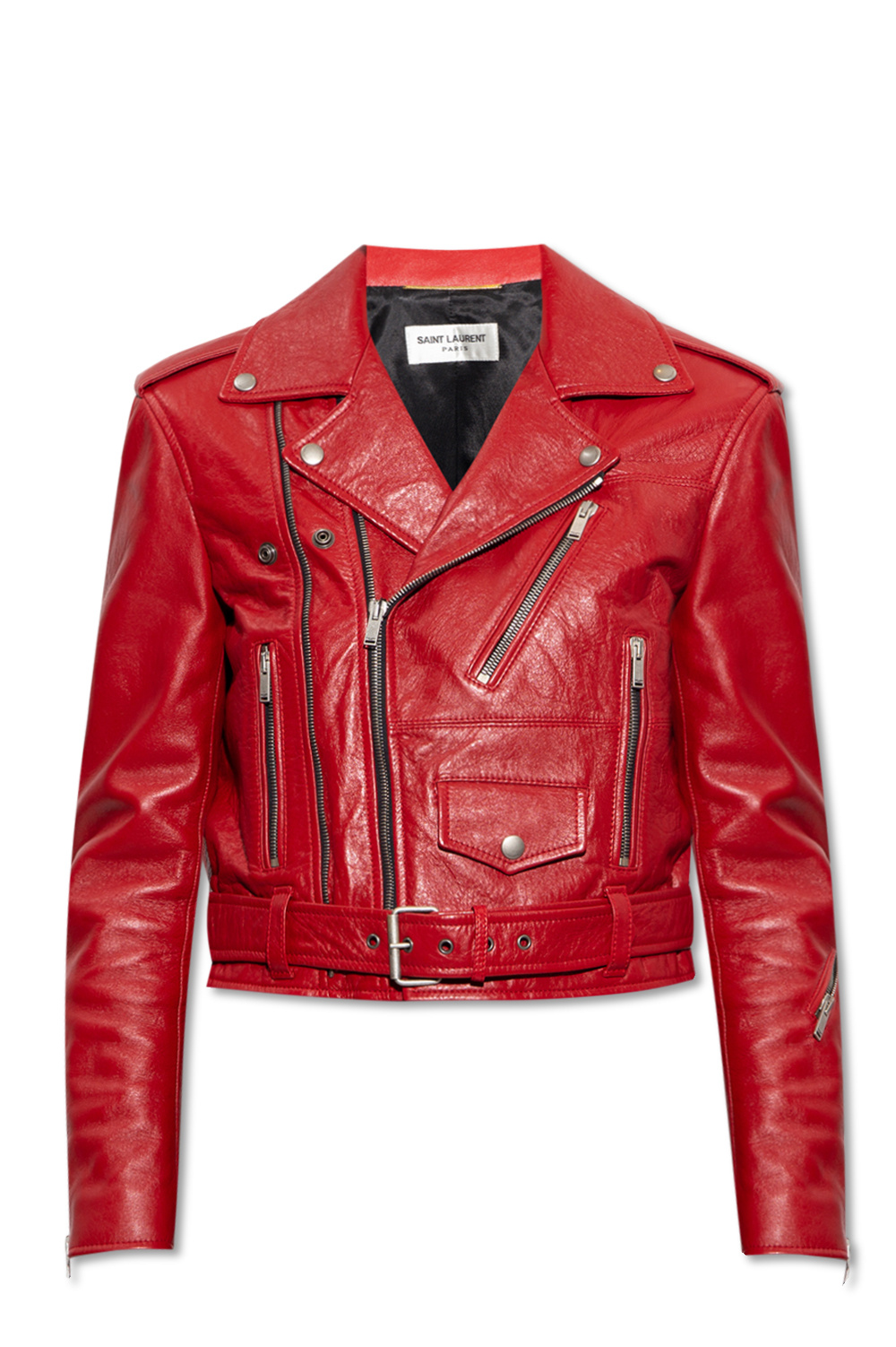 Womens Clothing Jackets Leather jackets Saint Laurent Leather Biker Jacket in Red 