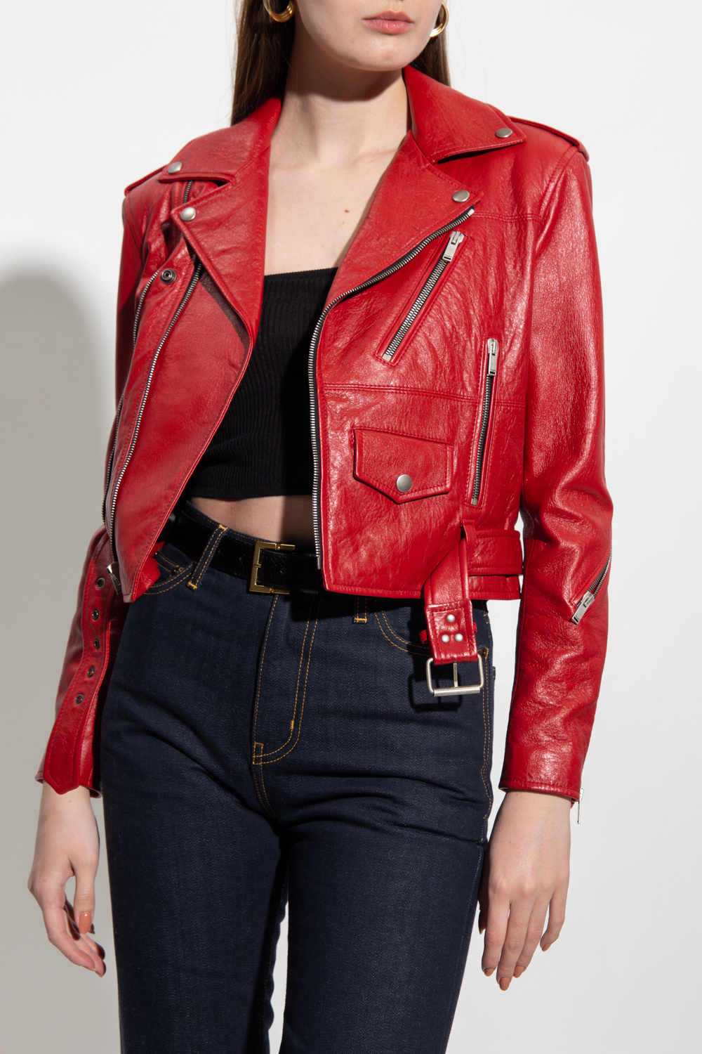 Louis Vuitton Red Lambskin Leather Biker Jacket Size 4/38