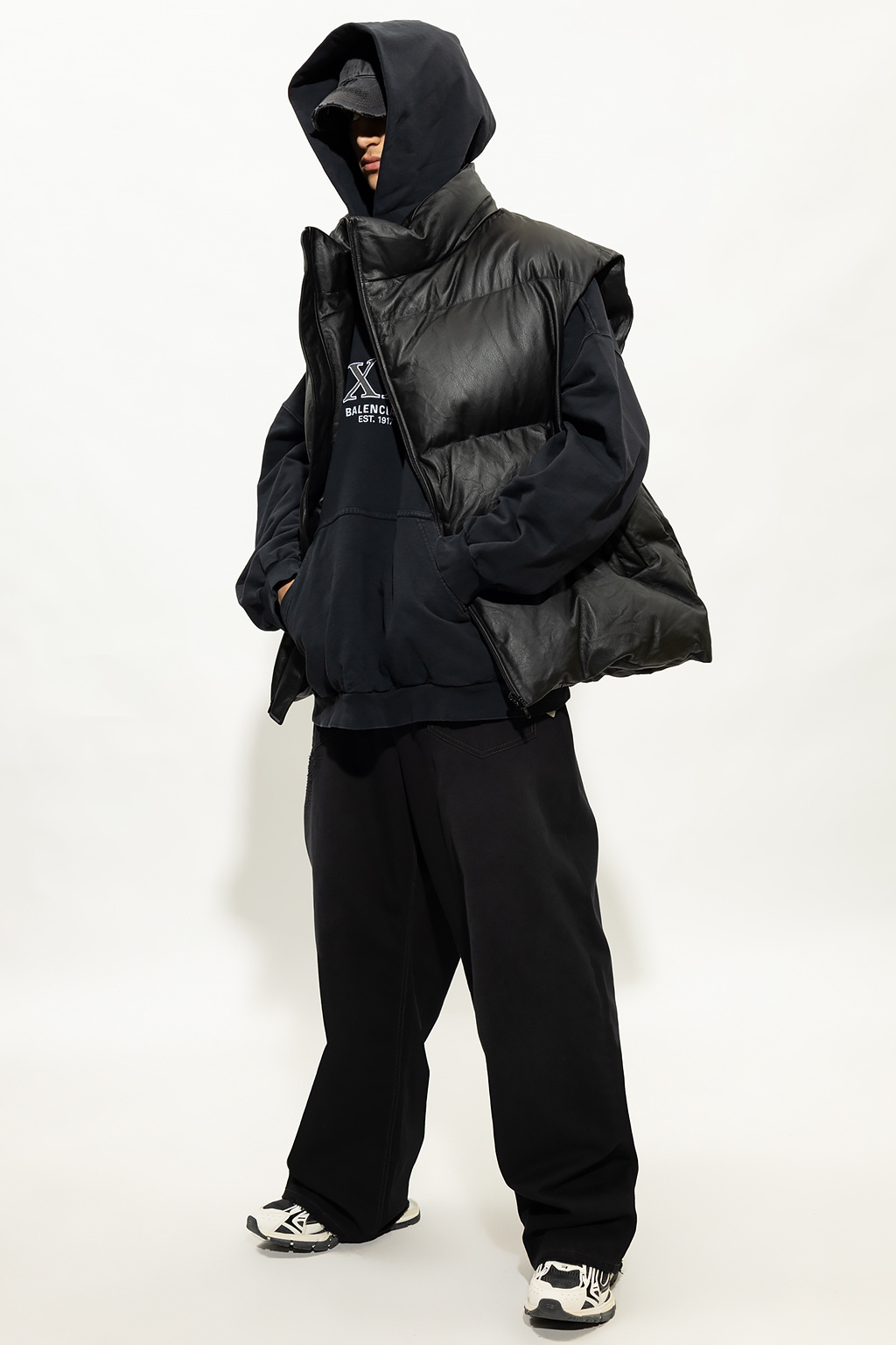 padded zipped short jacket - Black Oversize leather vest