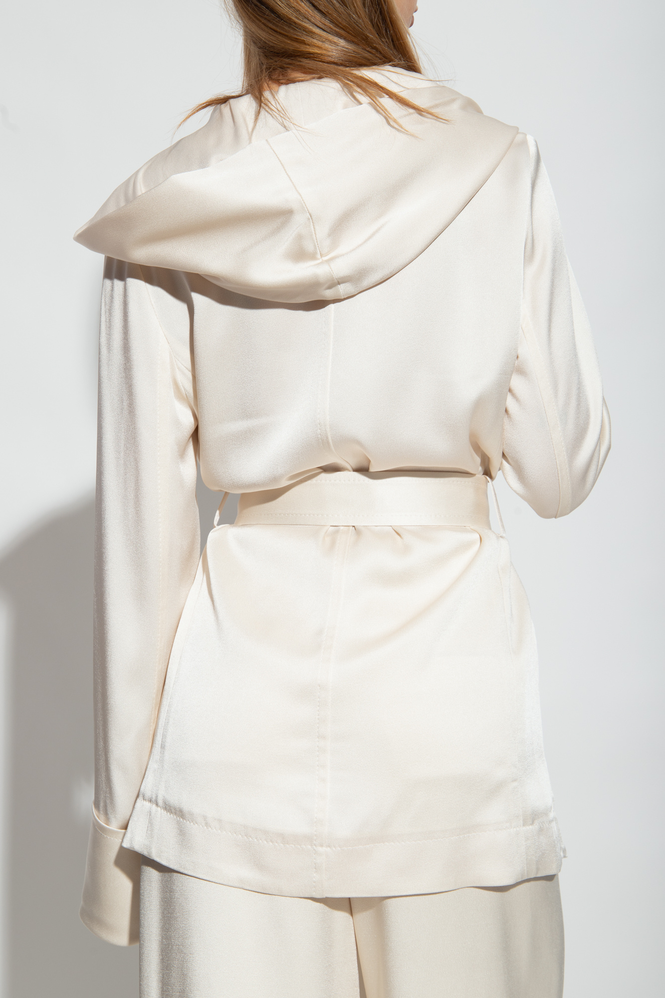 Louis Vuitton Signature Hooded Wrap Robe Coat Beige. Size 38