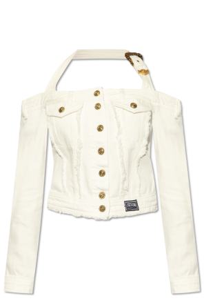 Jeansowa kurtka z odkrytymi ramionami od Versace Jeans Couture