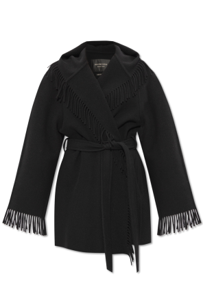 Wełniany płaszcz z frędzlami od Balenciaga