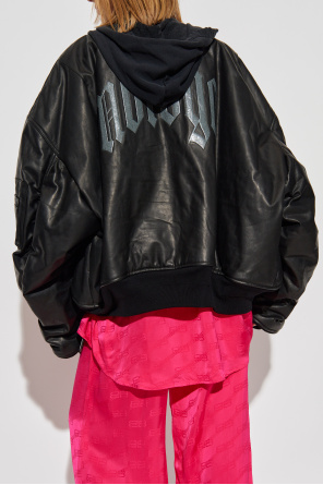 Balenciaga Leather `bomber` jacket with hood