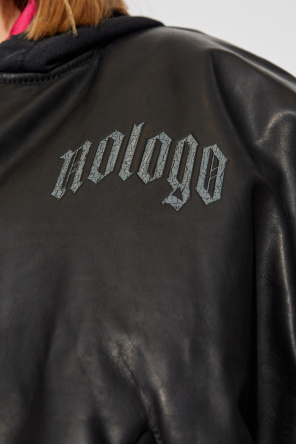 Balenciaga Leather `bomber` jacket with hood