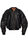 Balenciaga Leather `bomber` jacket with hood