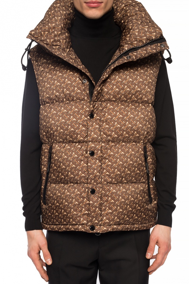 Burberry Detachable Sleeve Monogram Print Puffer Jacket in Brown