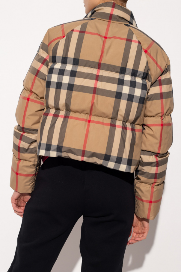 Cropped Reversible Check Puffer Jacket in Archive beige - Women