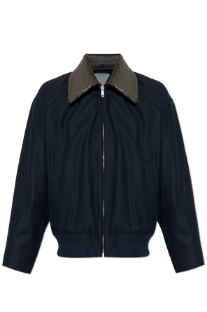 Jacket with leather collar