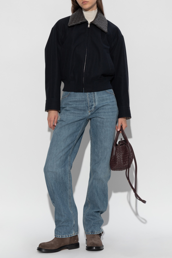 Bottega Veneta Kurtka ze skórzanym kołnierzem