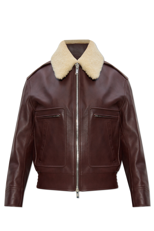 Bottega Veneta Leather jacket with detachable fur collar