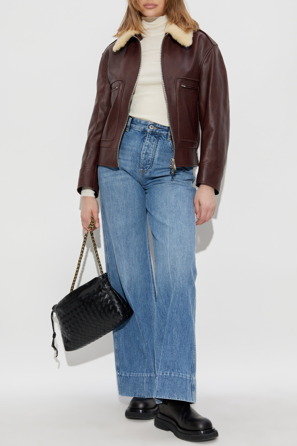 Bottega Veneta Leather jacket with detachable fur collar