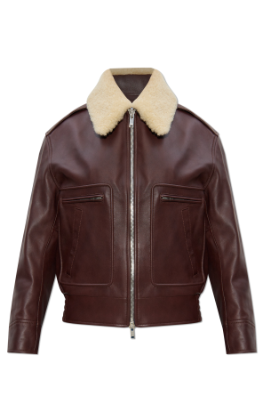 Leather jacket with detachable fur collar