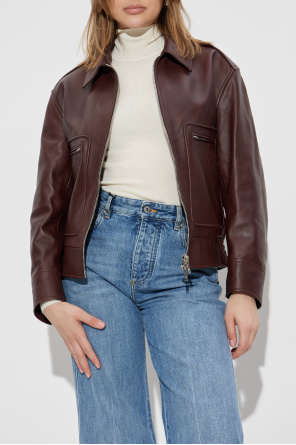 Bottega Veneta Leather jacket with detachable fur collar