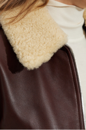 Bottega Veneta Leather jacket with detachable fur collar